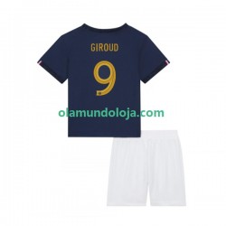 Camisola França Olivier Giroud 9 Criança Equipamento Primeiro Copa do Mundo 2022 Manga Curta